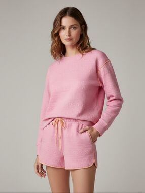 NWT Fanco Boutique 2pc Textured Longsleeves Pullover & Shorts Pink Medium